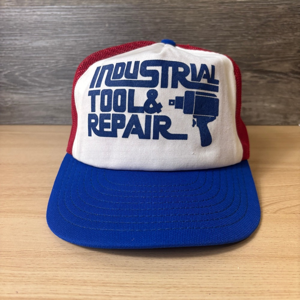 Vintage Industrial Tool & Repair Hat Cap Snapback Red Blue Trucker